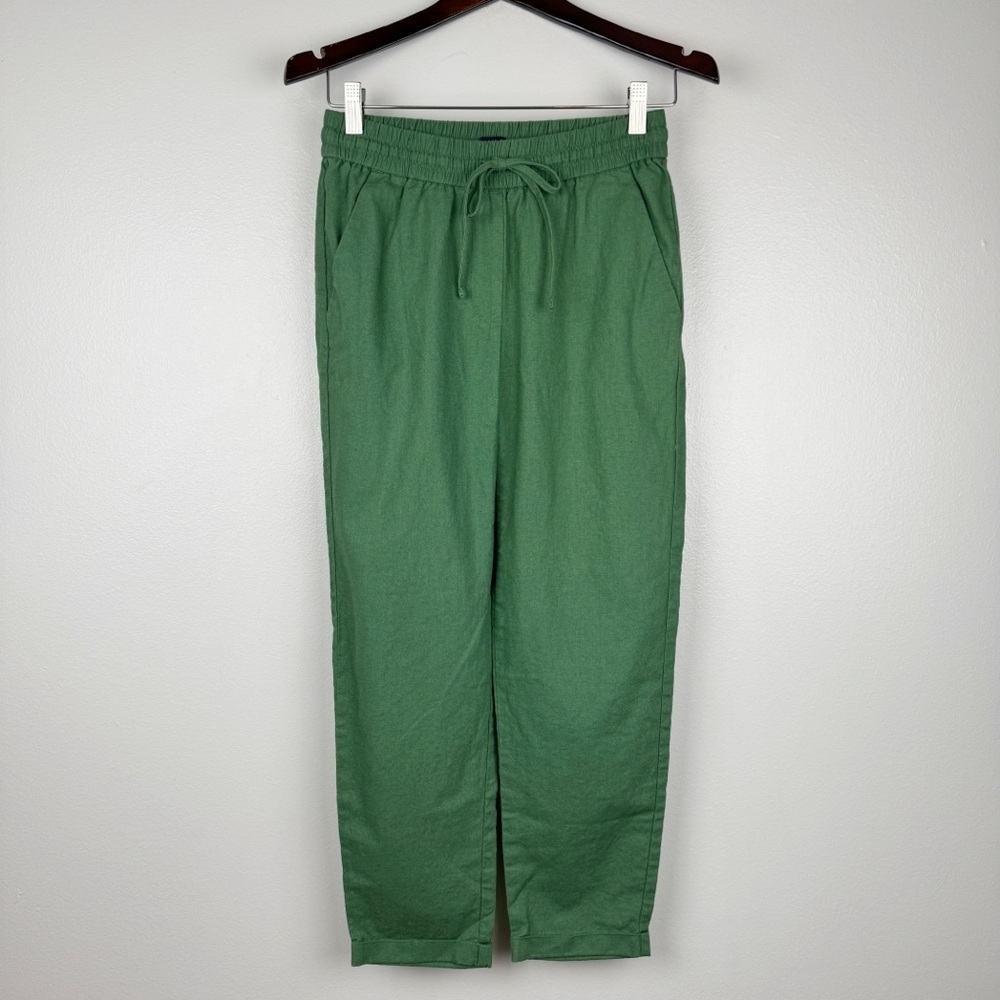 J. Crew Linen Cotton Blend Drawstring Straight Leg Pants Green Size 0 NWOT